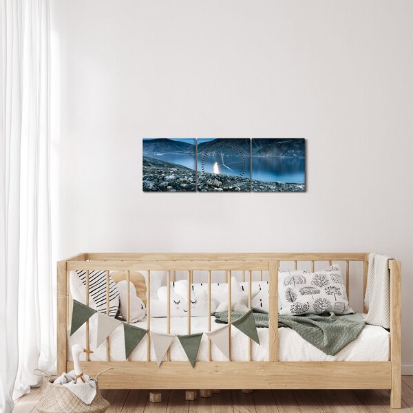 Obraz nočné krajiny, Island (s hodinami) (90x30 cm)