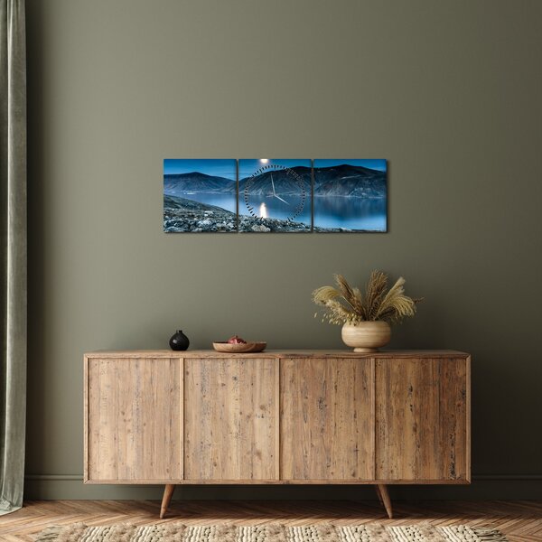 Obraz nočné krajiny, Island (s hodinami) (90x30 cm)