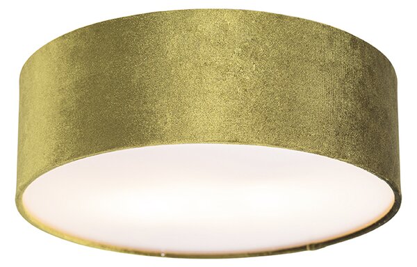 Plafondlamp groen 30 cm met gouden binnenkant - Drum