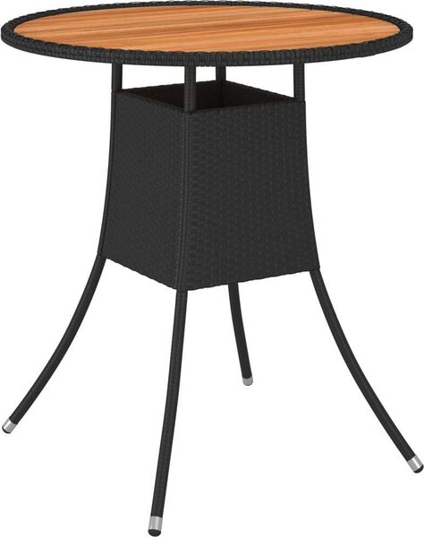 Maison Exclusive – Záhradný jedálenský stôl, čierna farba, priemer 70 cm, vyrobený z polyratanu a masívneho akáciového dreva