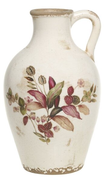 Béžová antik keramická váza s kvetmi a uškom Florac - Ø 16*26 cm - Chic Antique