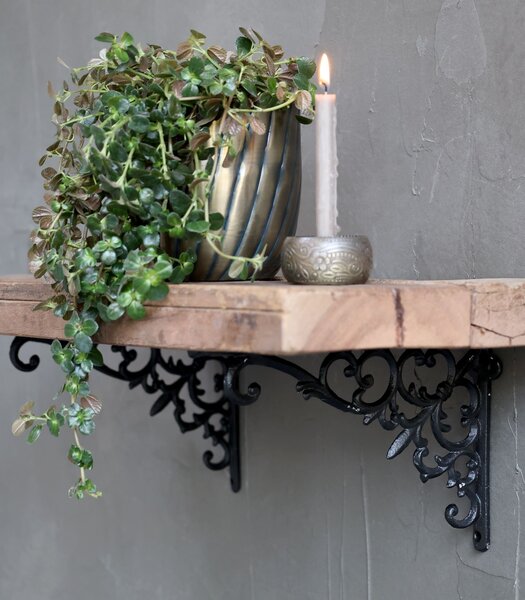 Čierna antik liatinová policová konzola s ornamentmi - 23*3*15 cm - Chic Antique