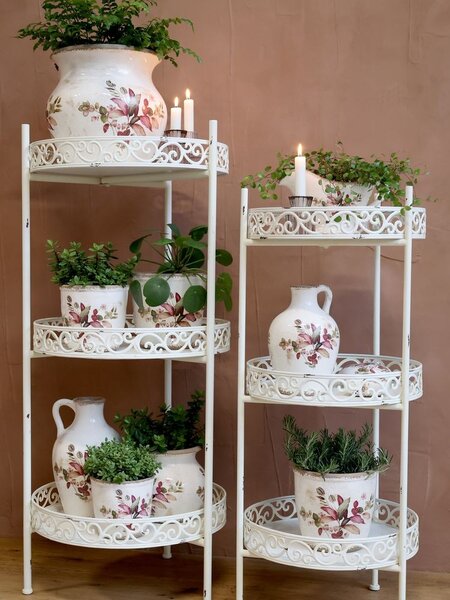 Béžová antik keramická váza s kvetmi a uškom Florac - Ø 16*26 cm - Chic Antique