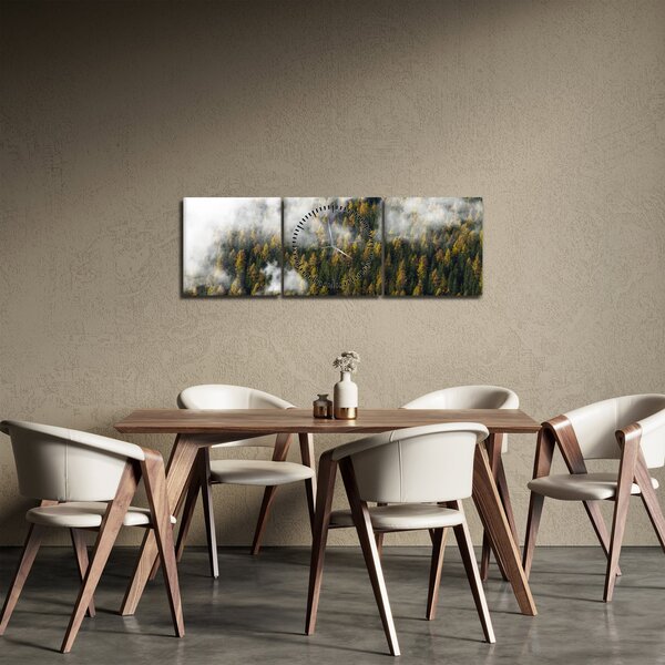 Obraz lesa v mrakoch (s hodinami) (90x30 cm)