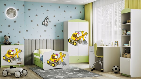 Kocot kids Detská posteľ Babydreams bagr zelená, variant 70x140, bez šuplíků, bez matrace