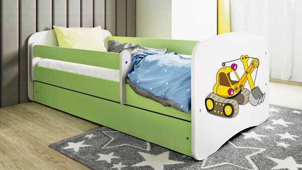 Kocot kids Detská posteľ Babydreams bagr zelená, variant 70x140, bez šuplíků, bez matrace