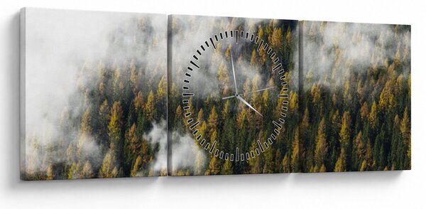 Obraz lesa v mrakoch (s hodinami) (90x30 cm)