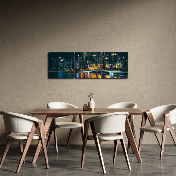 Obraz nočného Singapuru (s hodinami) (90x30 cm)