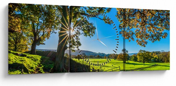Obraz - Výhľad na pole (s hodinami) (90x30 cm)
