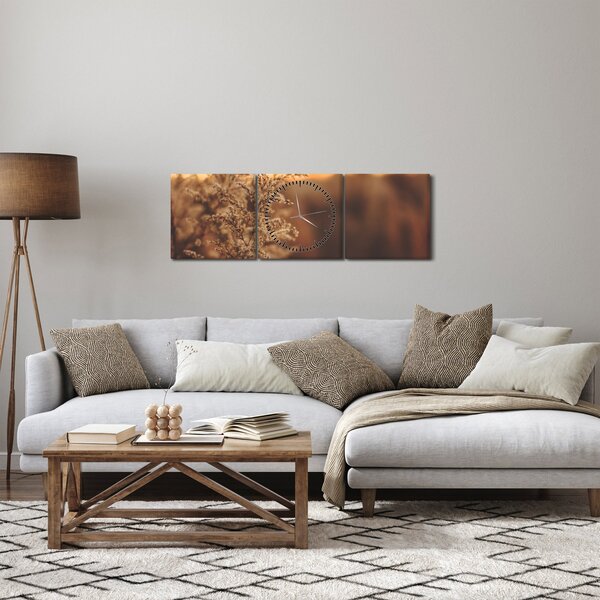 Obraz kvitnúcej trávy (s hodinami) (90x30 cm)