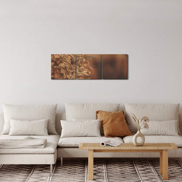 Obraz kvitnúcej trávy (s hodinami) (90x30 cm)
