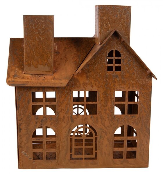 Hrdzavý svietnik v tvare domčeka Rustic Charm - 11*19*21 cm - Clayre & Eef