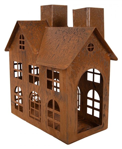 Hrdzavý svietnik v tvare domčeka Rustic Charm - 11*19*21 cm - Clayre & Eef