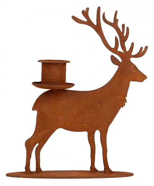 Kovový rustikálny hrdzavý svietnik jeleň Deer Candle Rust - 11*12*15 cm - Clayre & Eef