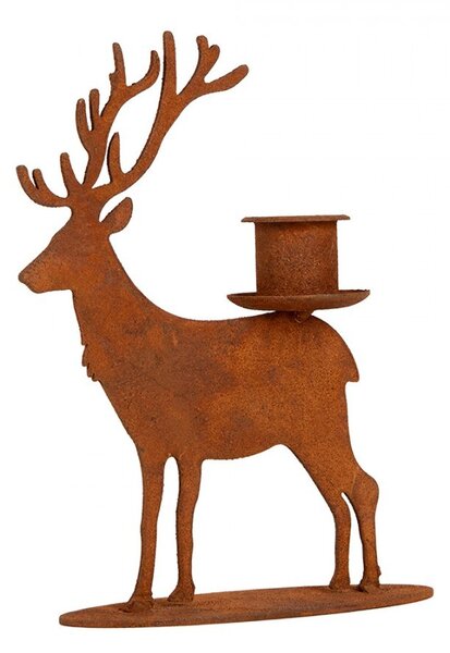 Kovový rustikálny hrdzavý svietnik jeleň Deer Candle Rust - 11*12*15 cm - Clayre & Eef