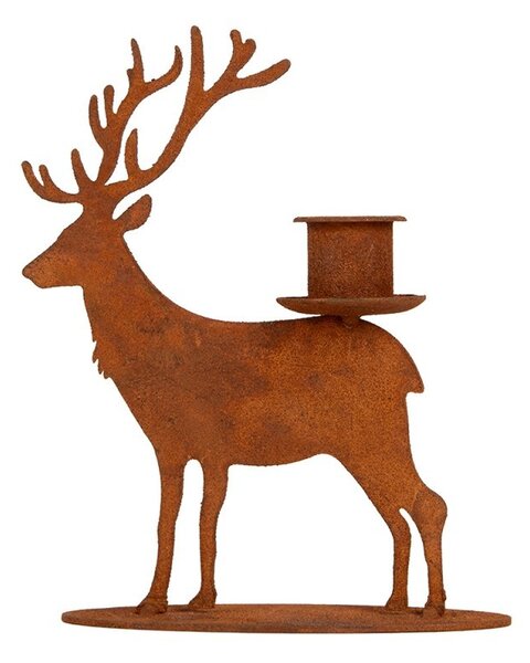 Kovový rustikálny hrdzavý svietnik jeleň Deer Candle Rust - 11*12*15 cm - Clayre & Eef