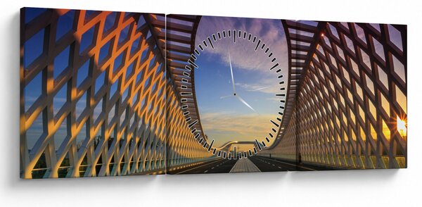 Obraz modernej architektúry mosta (s hodinami) (90x30 cm)