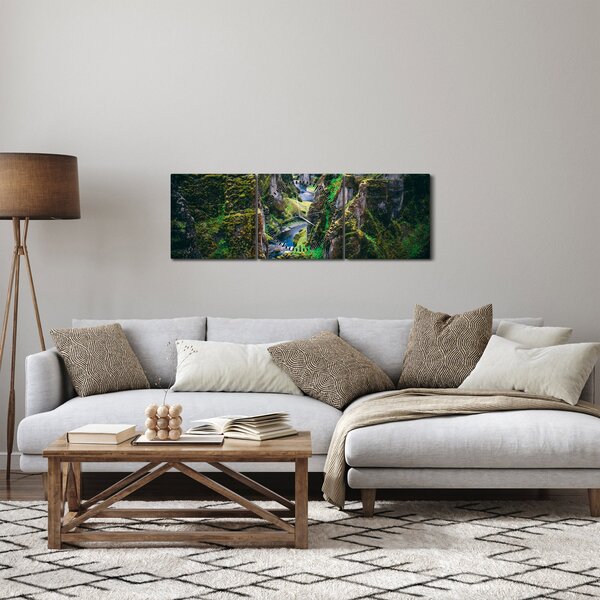 Obraz - Rieka v skalnatom údolí (s hodinami) (90x30 cm)