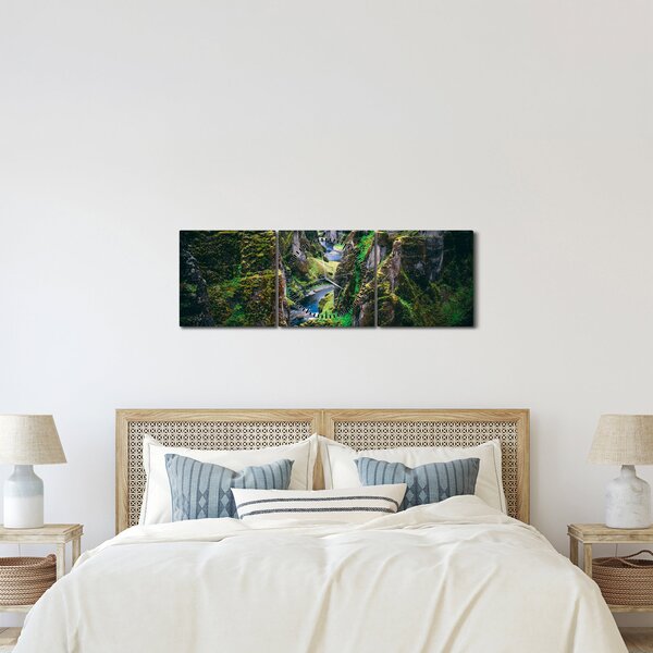 Obraz - Rieka v skalnatom údolí (s hodinami) (90x30 cm)