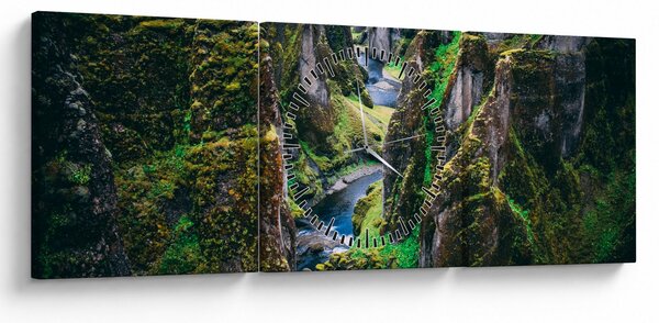 Obraz - Rieka v skalnatom údolí (s hodinami) (90x30 cm)