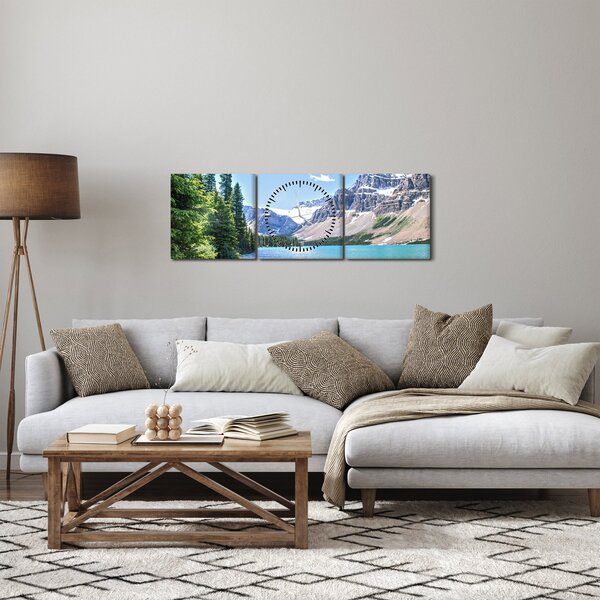 Obraz Alpského jazera (s hodinami) (90x30 cm)