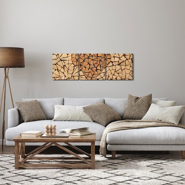 Obraz - Srdce z dreva (s hodinami) (90x30 cm)