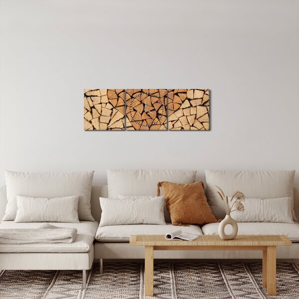 Obraz - Srdce z dreva (s hodinami) (90x30 cm)