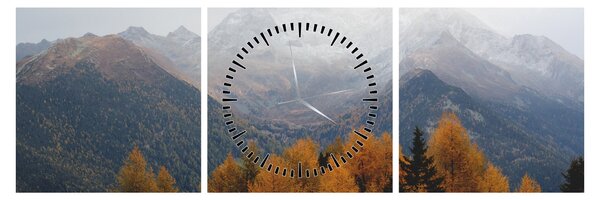 Obraz - Výhľad na hrebene hôr (s hodinami) (90x30 cm)