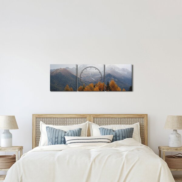 Obraz - Výhľad na hrebene hôr (s hodinami) (90x30 cm)