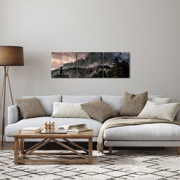 Obraz skalnatých hôr (s hodinami) (90x30 cm)