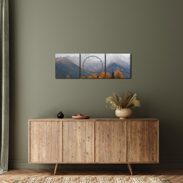 Obraz - Výhľad na hrebene hôr (s hodinami) (90x30 cm)