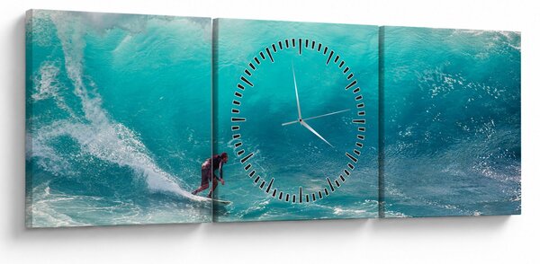 Obraz surferov vo vlnách (s hodinami) (90x30 cm)