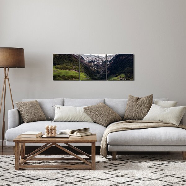 Obraz - Údolie pod horami (s hodinami) (90x30 cm)