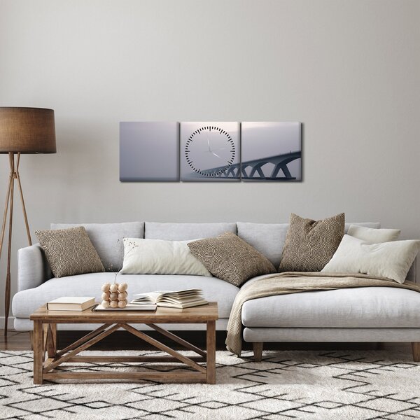 Obraz mosta v hmle (s hodinami) (90x30 cm)