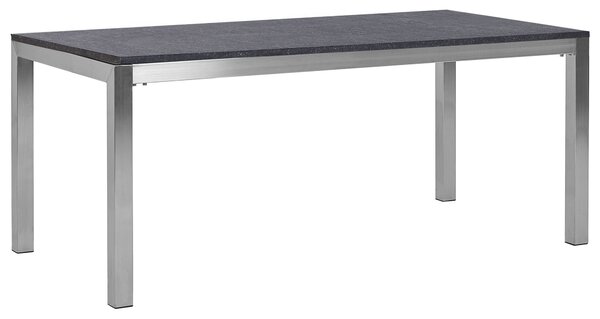 Záhradný jedálenský stôl sivá a strieborná žulová doska nohy z nehrdzavejúcej ocele vonkajšia odolnosť 6-miest 180 x 90 x 74 cm