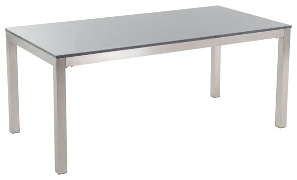 Záhradný jedálenský stôl sivá a strieborná žulová doska nohy z nehrdzavejúcej ocele odolnosť voči poveternostným podmienkam 6 miest 180 x 90 x 74 cm
