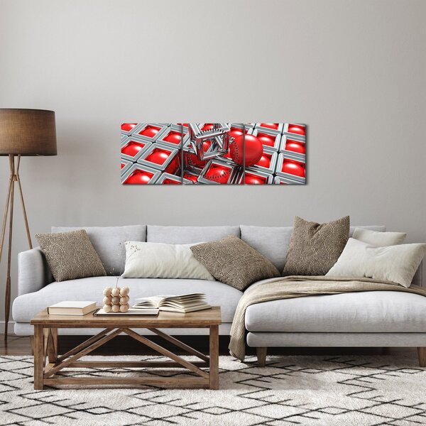 Obraz - 3D metalická abstrakcia (s hodinami) (90x30 cm)