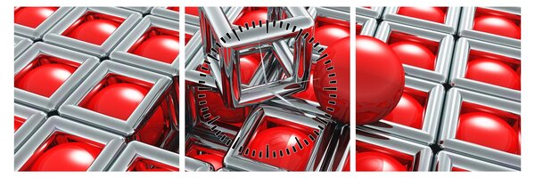 Obraz - 3D metalická abstrakcia (s hodinami) (90x30 cm)