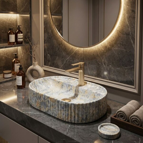 Rea Marcela Ruststone, umývadlo na dosku 600×370×135 mm, imitácia kameňa, REA-U3518