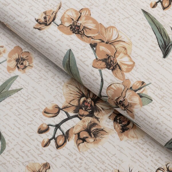 Biante Bavlnený obdĺžnikový obrus Sandra SA-624 Hnedé orchidey na bielom 50x100 cm