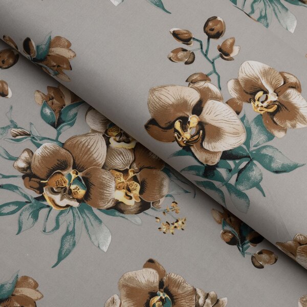 Biante Bavlnená obliečka na vankúš Sandra SA-622 Hnedé orchidey na sivom 30 x 50 cm
