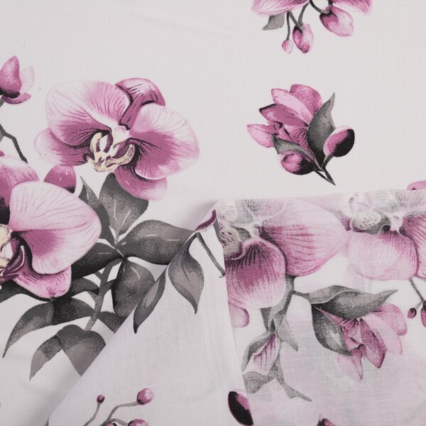 Biante Bavlnený záves Sandra SA-623 Lila orchidey na bielom 150x140 cm