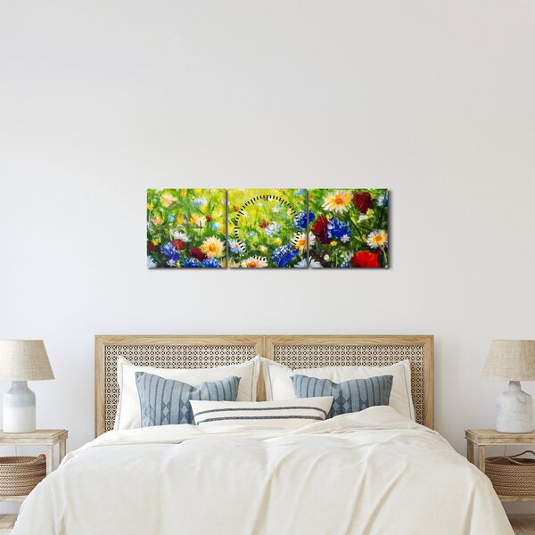 Obraz divokých kvetov (s hodinami) (90x30 cm)
