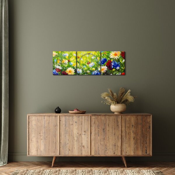 Obraz divokých kvetov (s hodinami) (90x30 cm)
