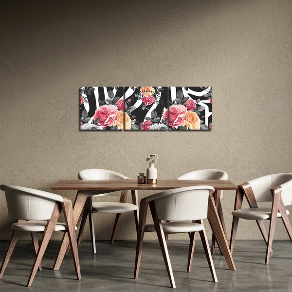 Obraz rozkvitnutých ruží (s hodinami) (90x30 cm)