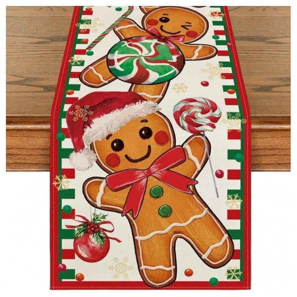 Ľanový vianočný behúň GINGER PARADE 33x180 cm, béžový