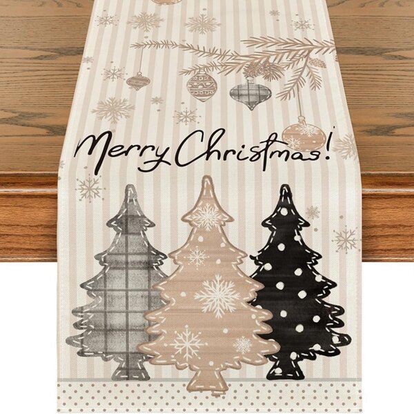 Ľanový vianočný behúň NOEL BRUNCH 33x180 cm, béžový
