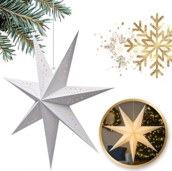 Vianočná papierová hviezda sedempapcová STARION 60 cm, biela