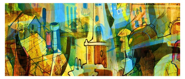 Obraz - Architektúra, kubistická abstrakcia (120x50 cm)