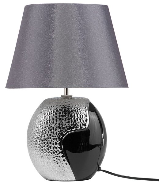 Stolná lampa čierna a strieborná keramická 42 cm látkové tienidlo klasický dizajn